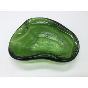 MCM Blenko Style Green Free form Amoeba Kidney Trinket Dish or Ashtray